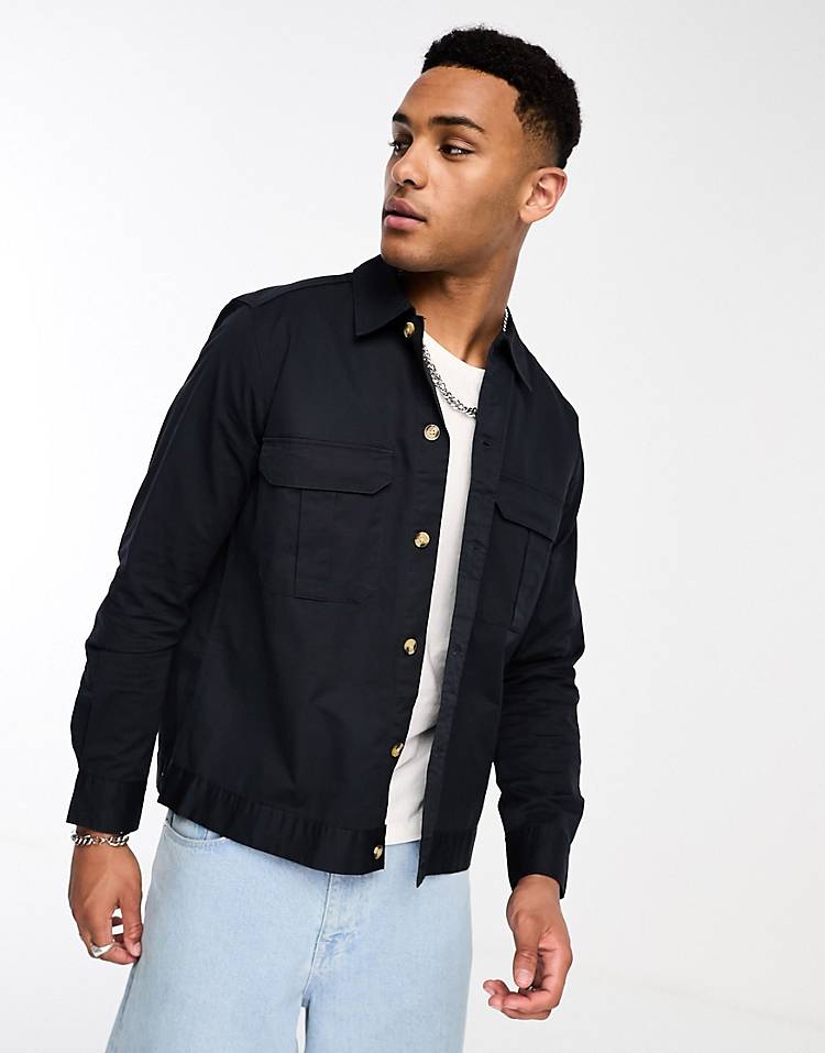 Only & Sons twill overshirt in navy